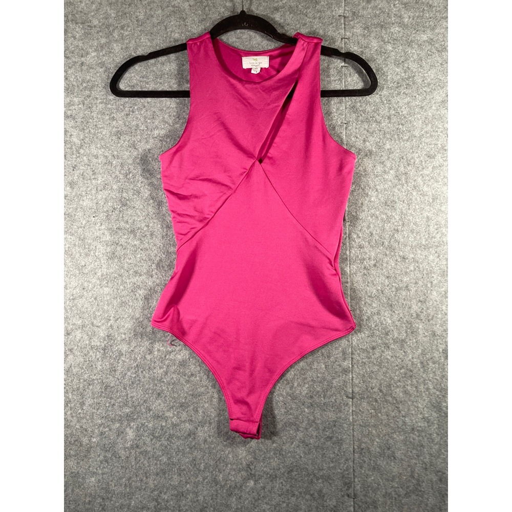 Live in the Moment Magenta Pink Cutout Wrap Front Sleeveless Bodysuit XS